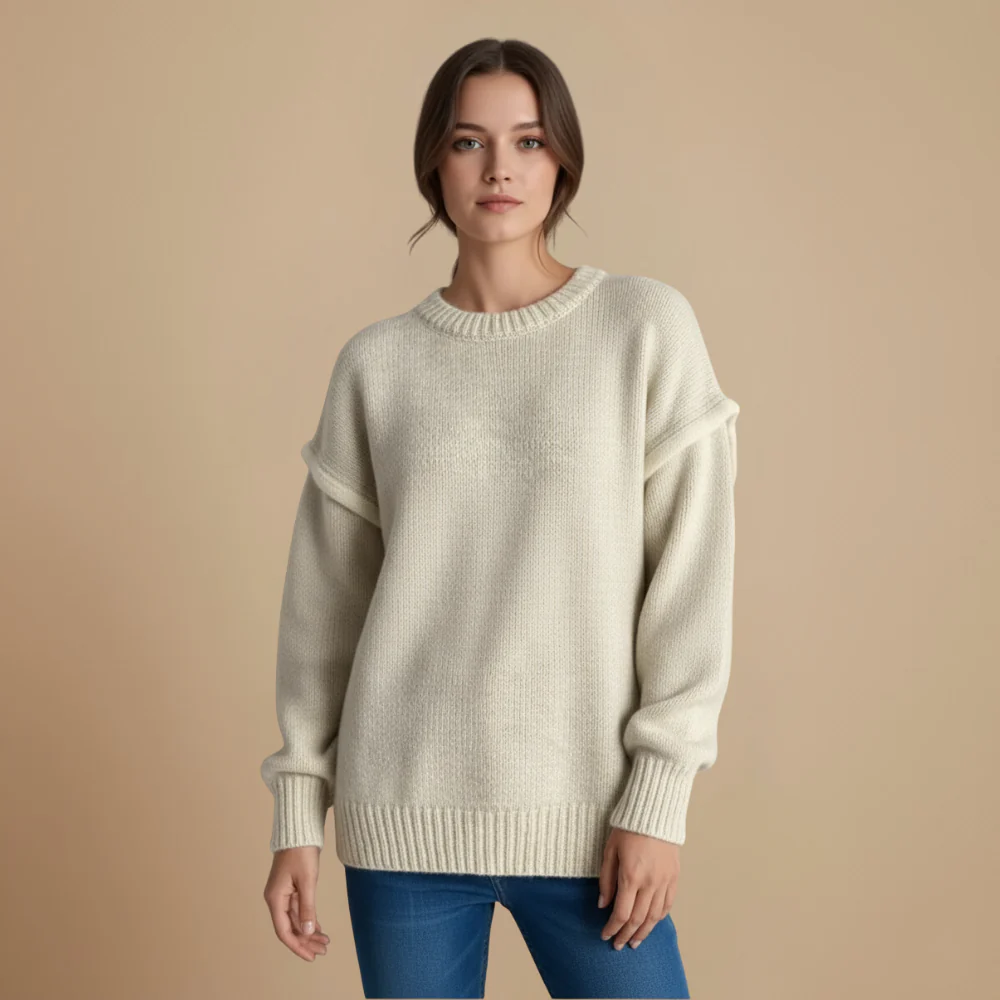 Women's Thick Knit Round Neck Contrast Line Jumper Fashion Grand