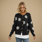 Daisy Embroidered Button-Up Cardigan for Women Fashion Grand