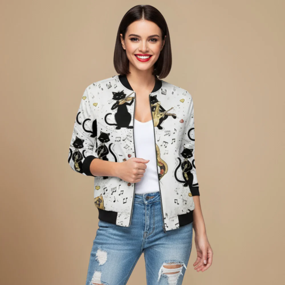 Women's Casual Print Long Sleeve Bomber Jacket Fashion Grand