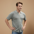 Men's short sleeved geometric design polo shirt