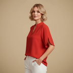 Women's V-Neck Short Sleeve Stand-up Collar Blouse Fashion Grand