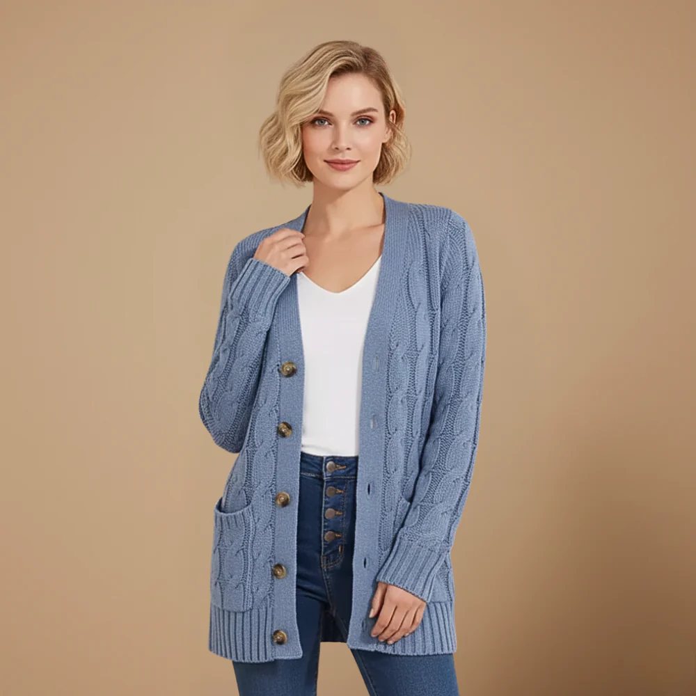Women's long knit cardigan single button closure Fashion Grand
