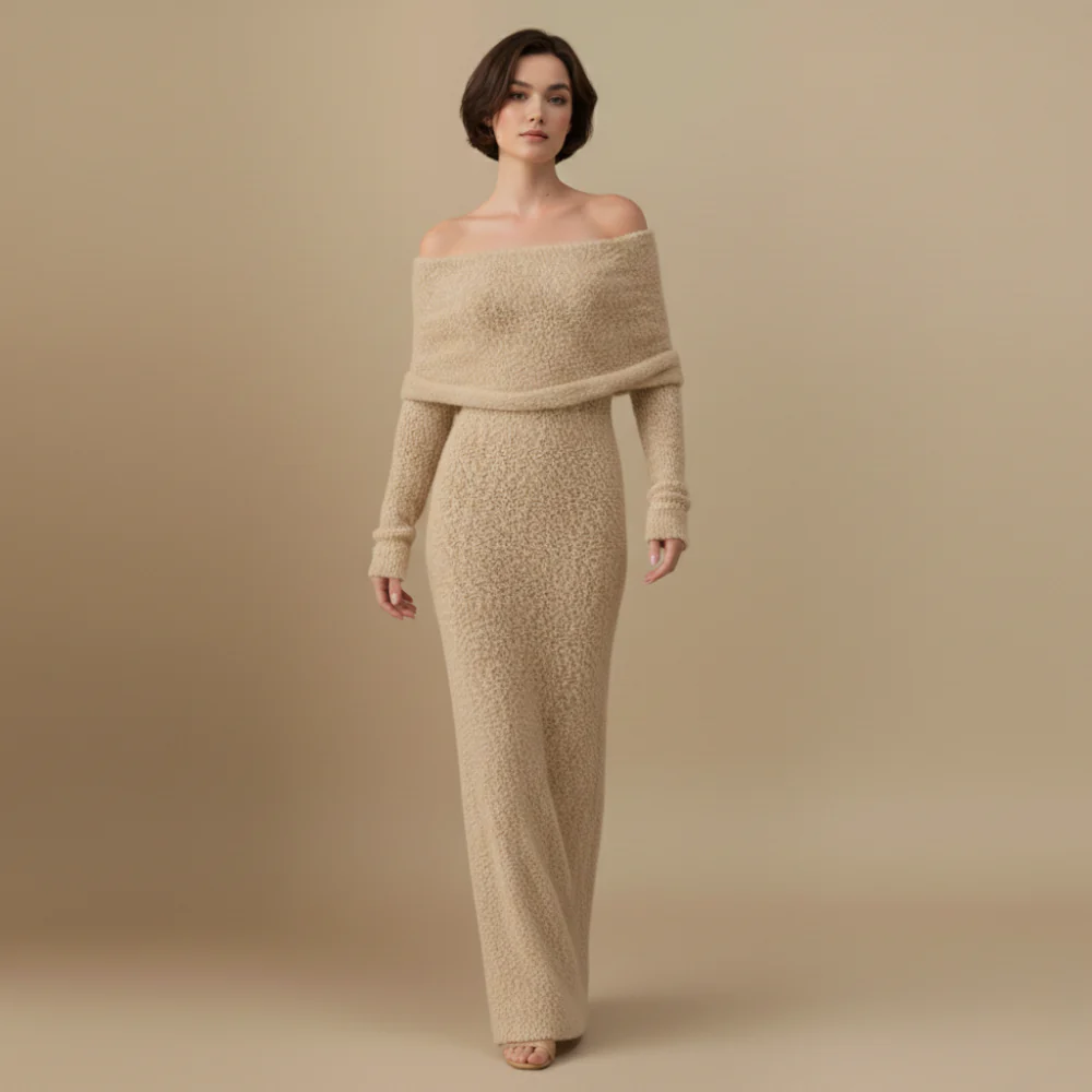 Women’s maxi dress off shoulder long sleeve elegant shape Fashion Grand