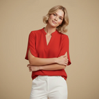 Women's V-Neck Short Sleeve Stand-up Collar Blouse Fashion Grand