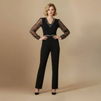 Women’s elegant jumpsuit with v-neck and mesh sleeves Fashion Grand