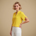 Women's V-Neck Short Sleeve Stand-up Collar Blouse Fashion Grand