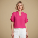 Women's V-Neck Short Sleeve Stand-up Collar Blouse Fashion Grand