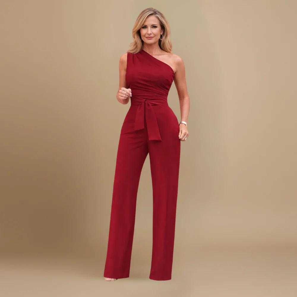 Women’s elegant one-shoulder jumpsuit with waist tie Fashion Grand