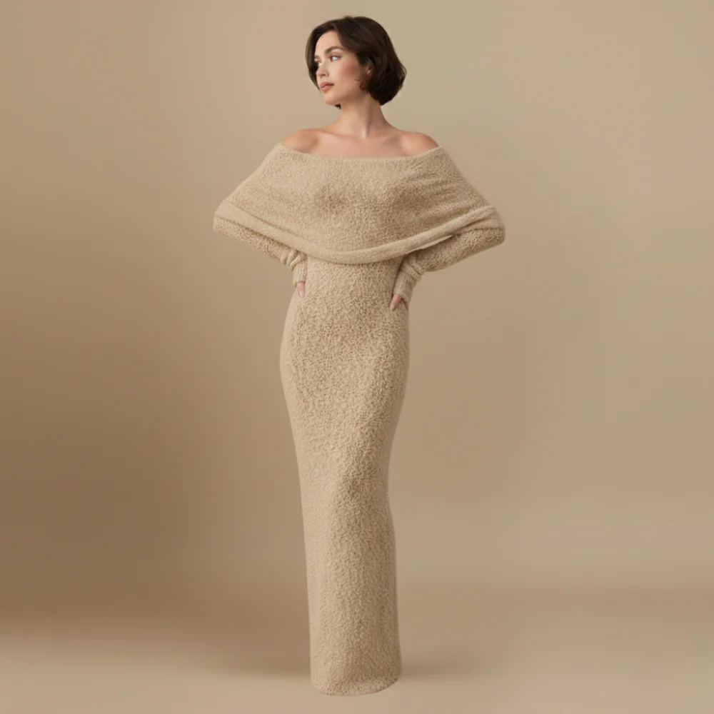 Women’s maxi dress off shoulder long sleeve elegant shape Fashion Grand