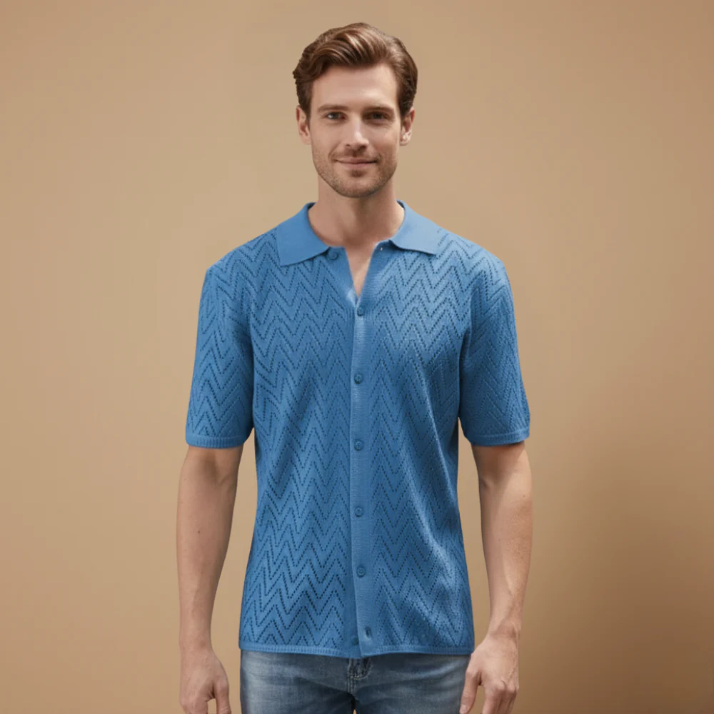 Men's short sleeved geometric design polo shirt