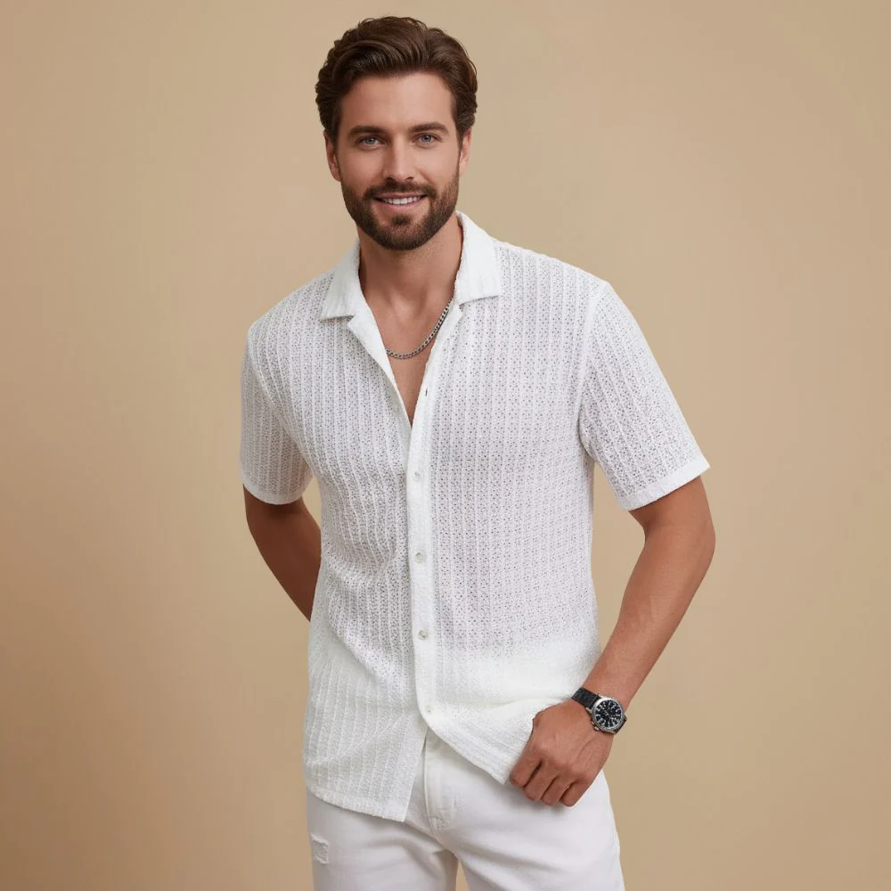 Solid Colours Men's Short Sleeve Button Shirt Fashion Grand