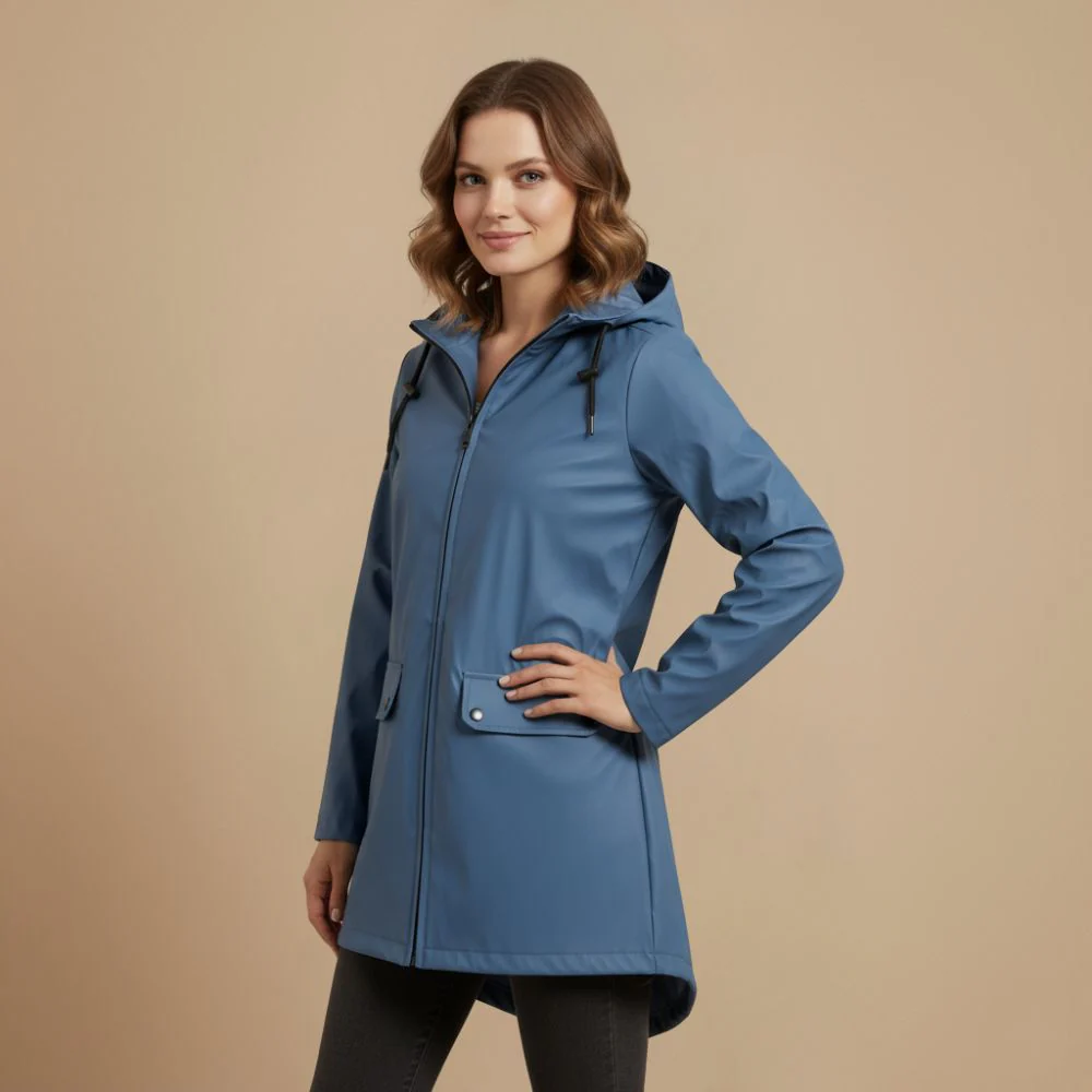 Lightweight Women's Hooded Zip Front Raincoat Fashion Grand