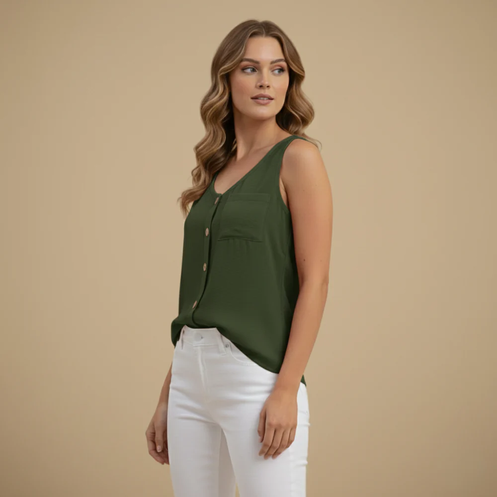 Summer Button-Front Sleeveless Top for Women Fashion Grand