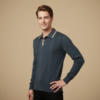 Men's button collar long sleeve polo shirt