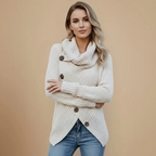 Ladies Knit Sweater Cowl Neck Button Detail Fashion Grand