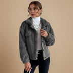 Ladie's Warm Soft Buttoned Shirt Collar Jacket Fashion Grand