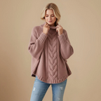 Women Cable Knit Batwing Sleeve High Neck Jumper Fashion Grand