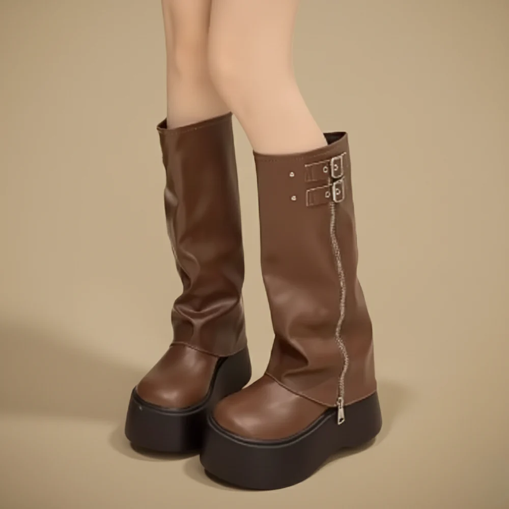 Women's buckle detail platform boots Fashion Grand