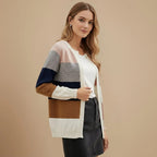 Women's Collarless Striped Long Sleeve Jacket Fashion Grand