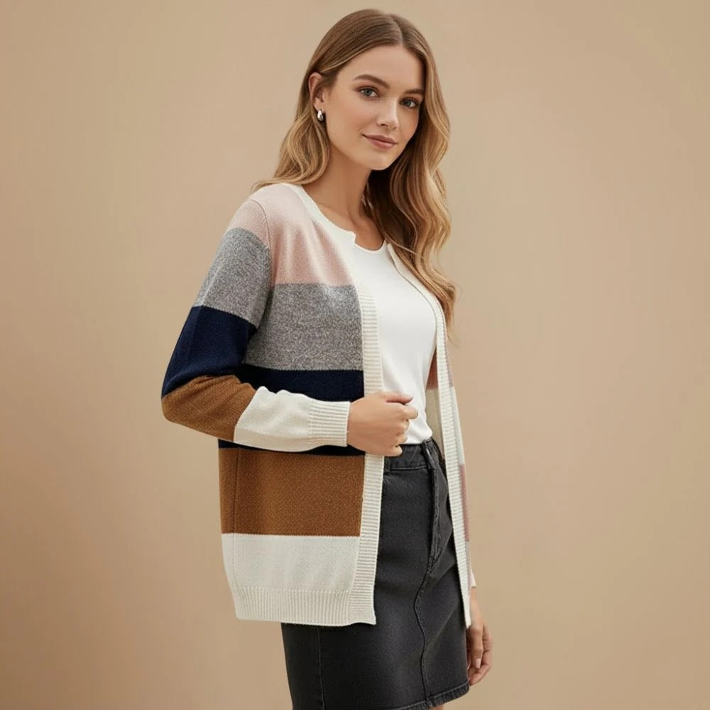 Women's Collarless Striped Long Sleeve Jacket Fashion Grand