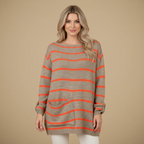Women Striped Wide Neck Relaxed Fit Jumper Fashion Grand