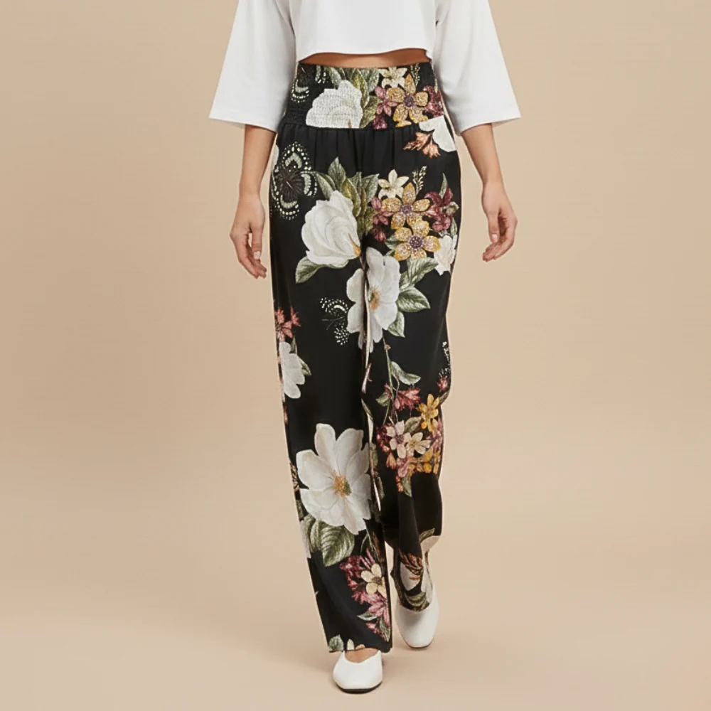 Women's Wide Leg Summer Print Trousers Fashion Grand