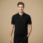 Men's quarter zip-up slim fit solid polo shirt