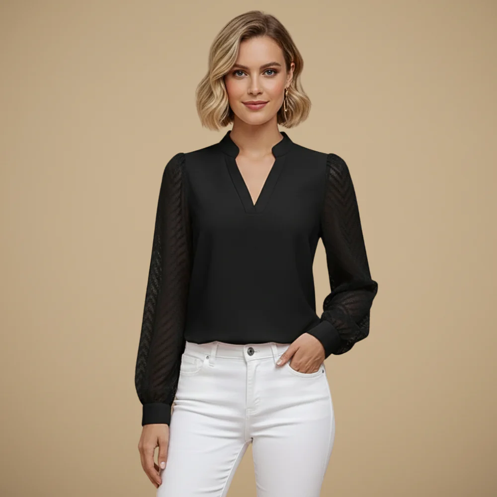 Women's V-Neck Long Sleeve Detail Blouse Fashion Grand