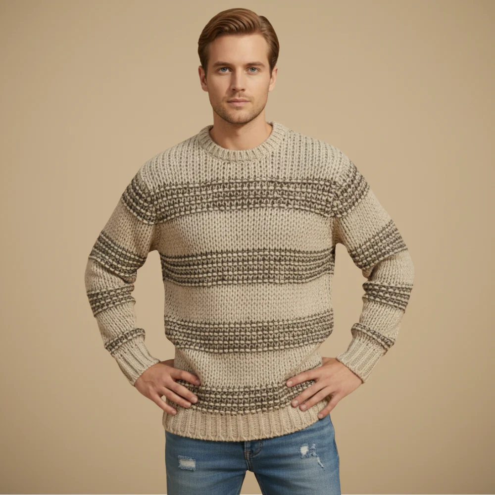 Men's Striped Crew Neck Stretch Pullover Sweater Fashion Grand