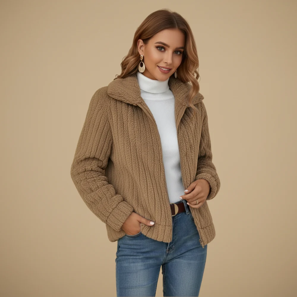 Women's Soft Lapel Zip Front Winter Jacket Fashion Grand