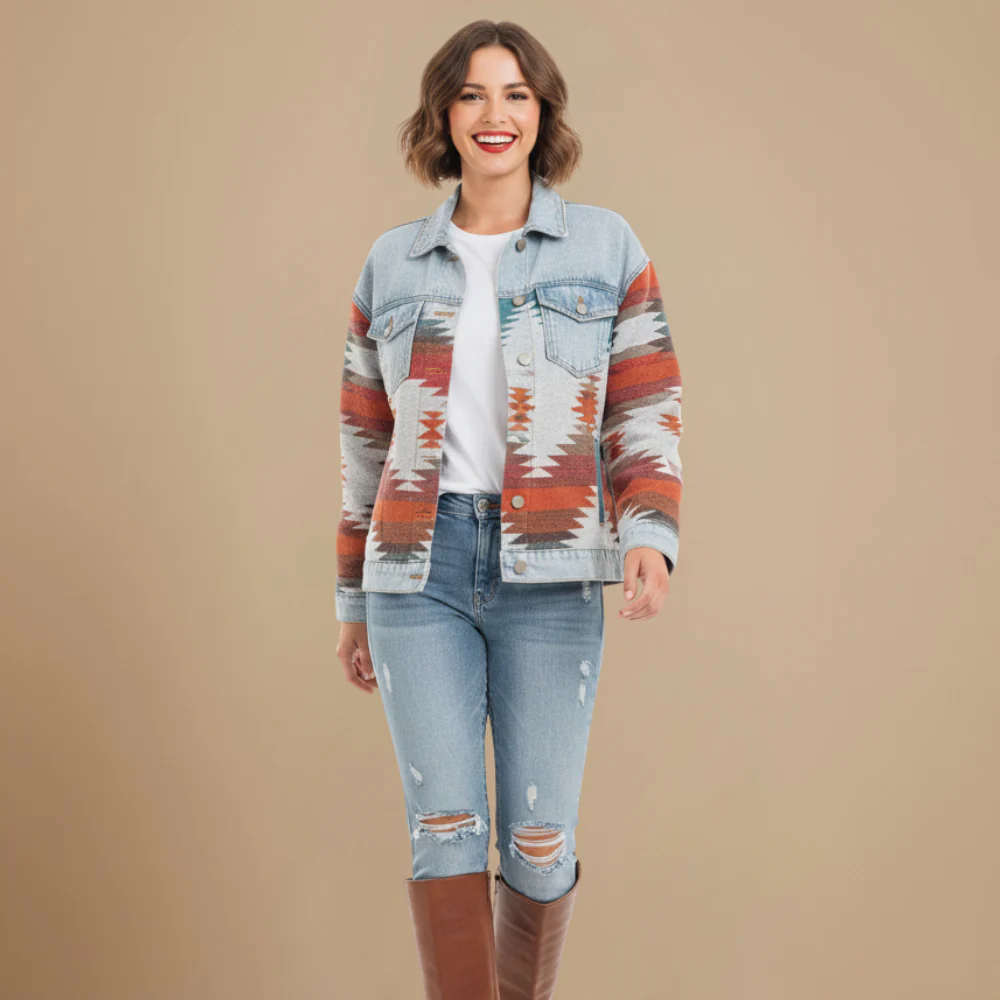 Retro Patchwork Button Closure Jacket for Women Fashion Grand