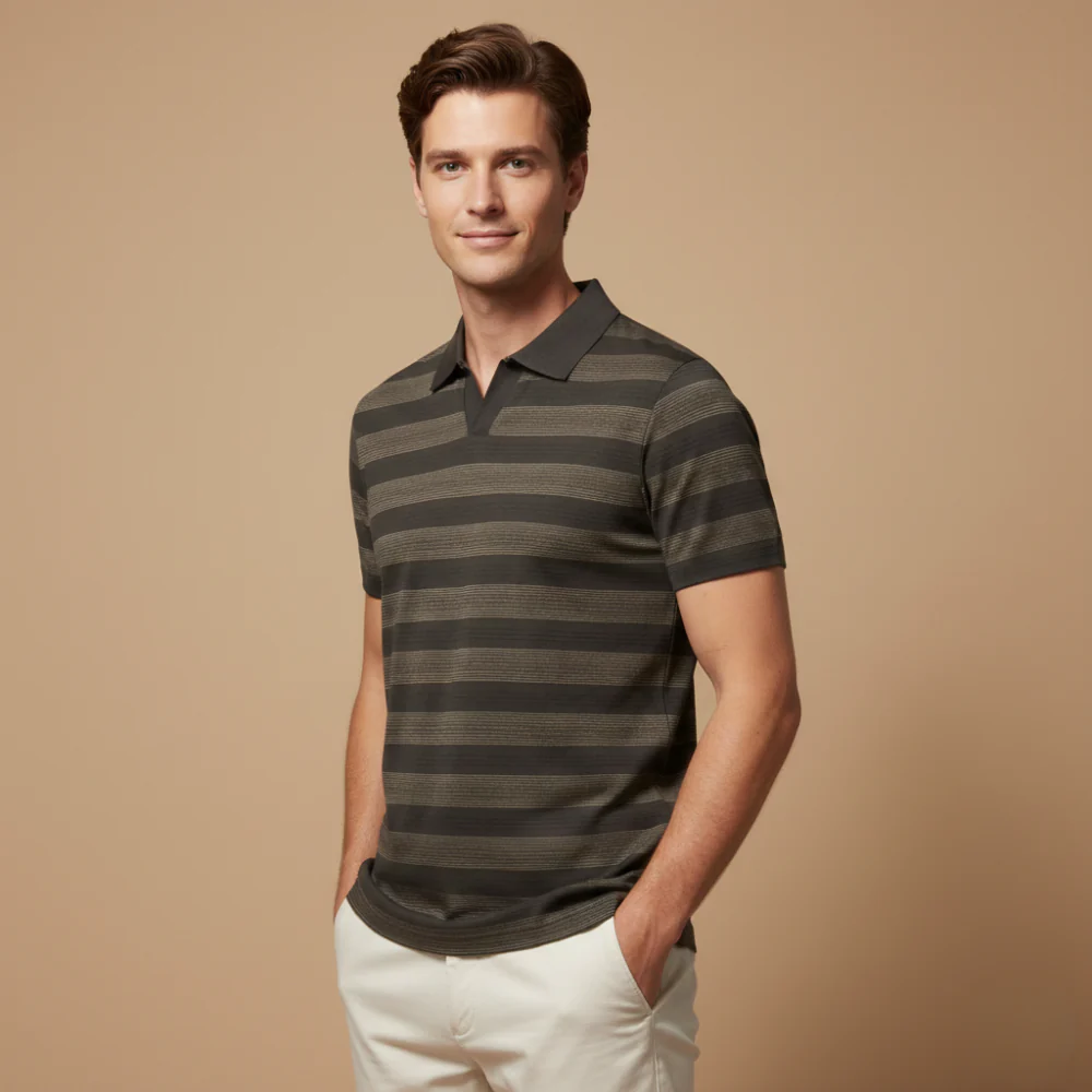 Men's striped v neck short sleeve polo shirt