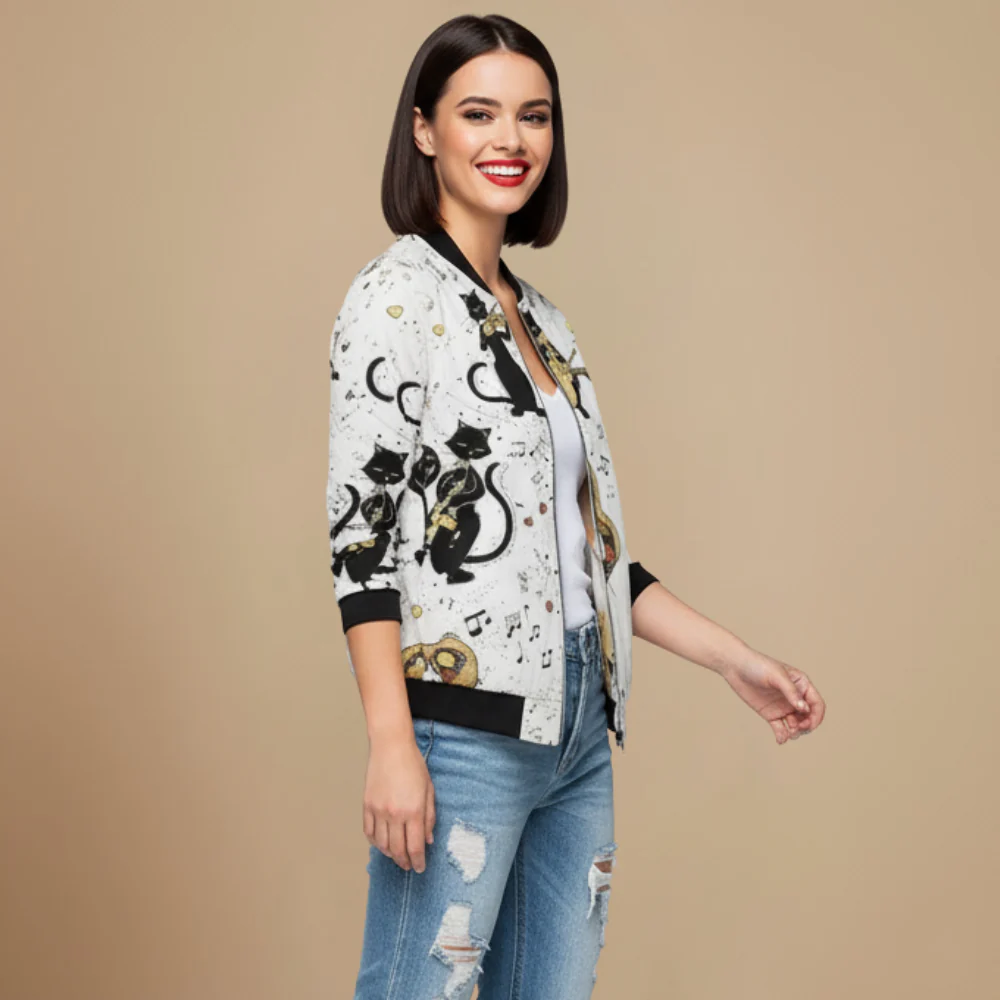 Women's Casual Print Long Sleeve Bomber Jacket Fashion Grand