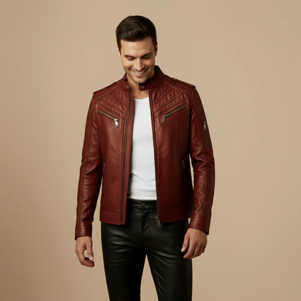 Men's Slim Fit Biker Jacket Stand Collar Fashion Grand