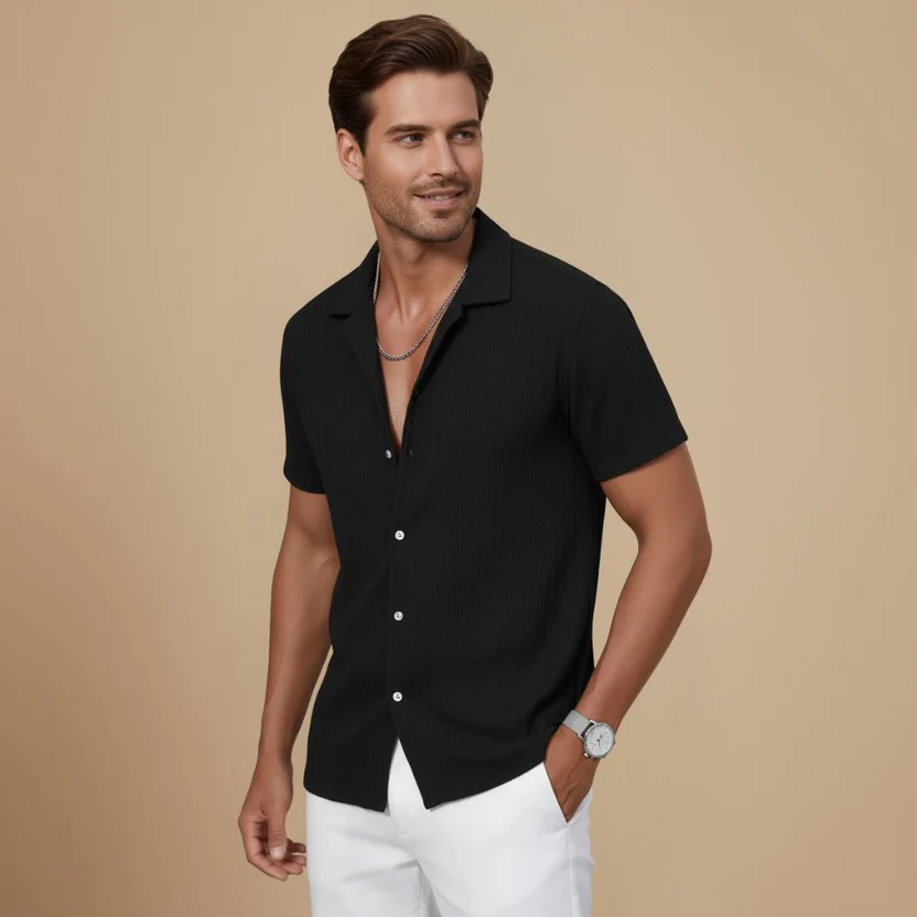 Solid Colours Men's Short Sleeve Button Shirt Fashion Grand