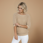 Women's knitted three-quarter sleeve sweater – casual winter pullover Fashion Grand