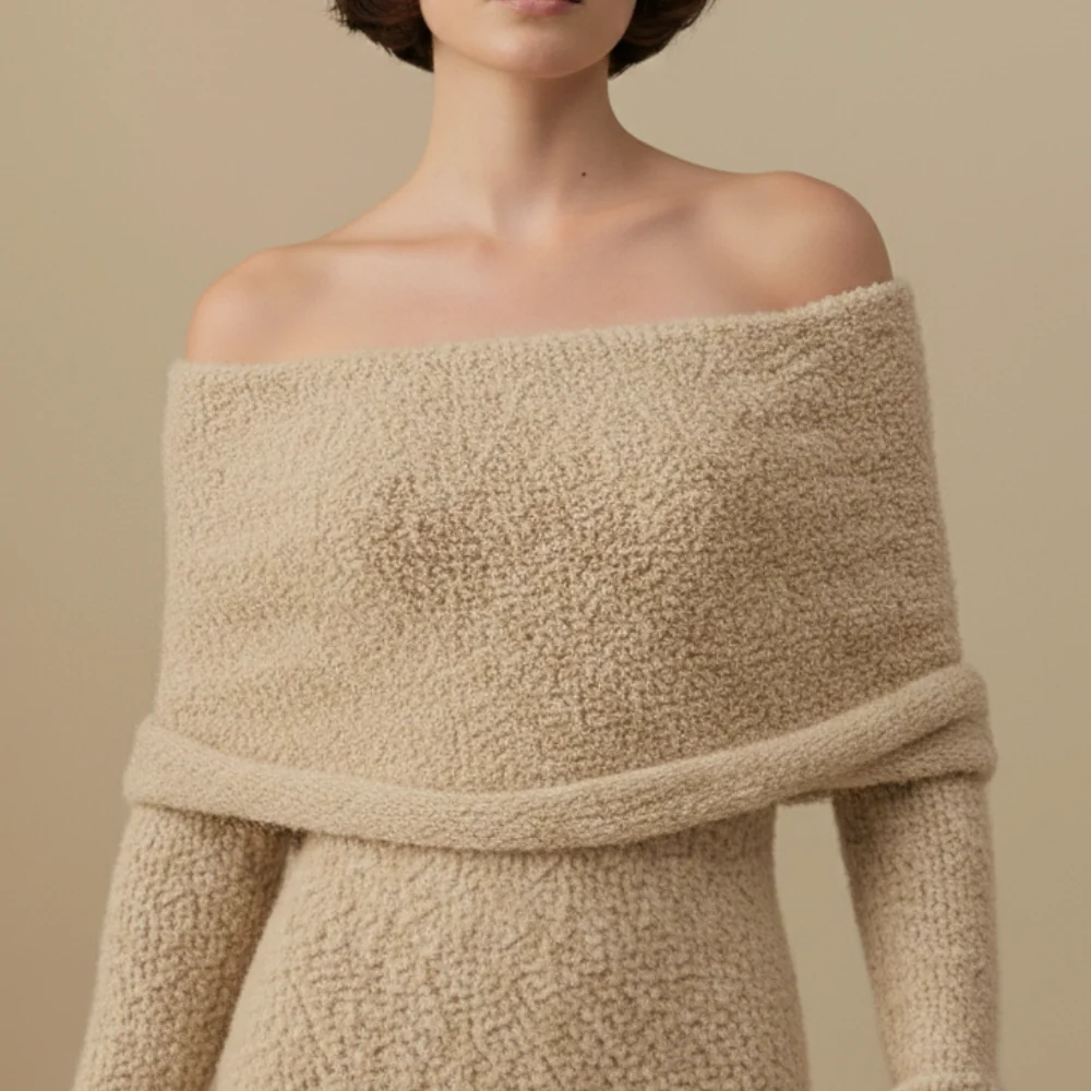 Women’s maxi dress off shoulder long sleeve elegant shape Fashion Grand