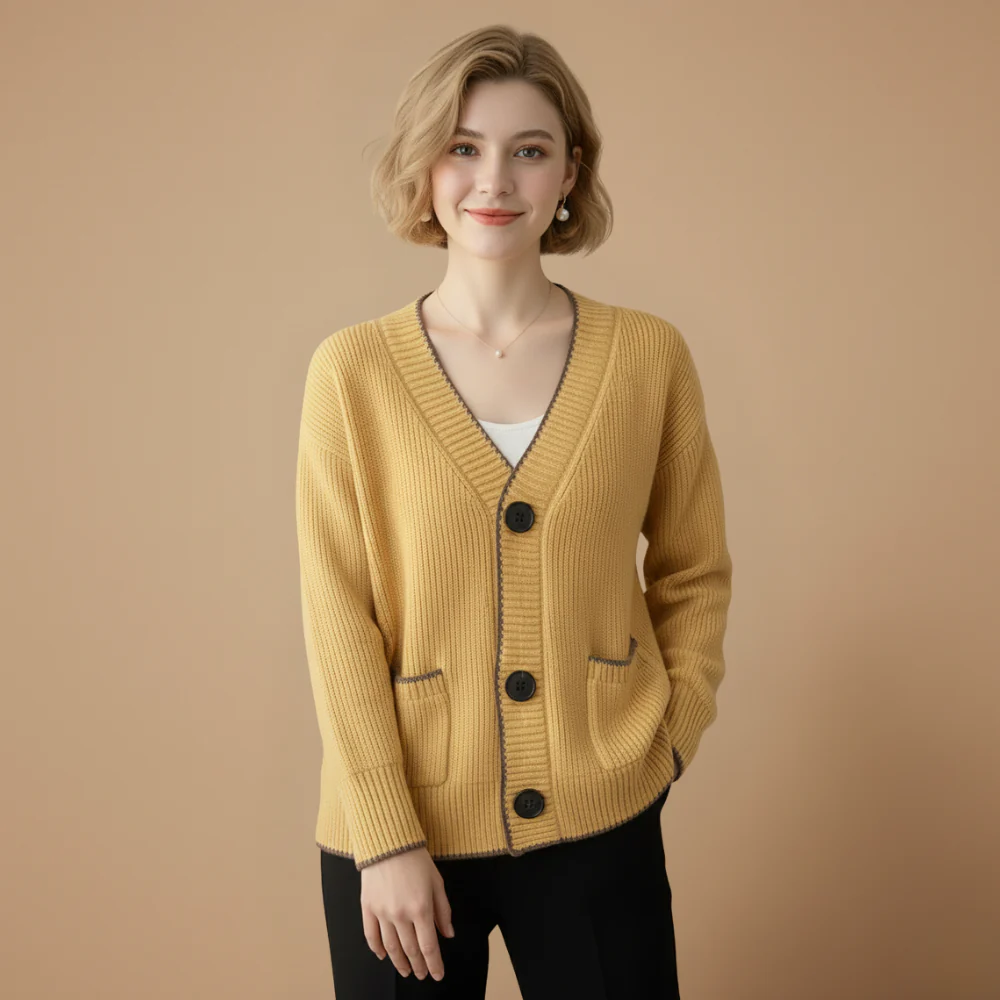 Women's knit cardigan button front layering fit Fashion Grand