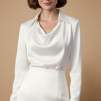 Women's elegant blouse with long sleeves and draped neckline Fashion Grand