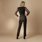 Women’s elegant jumpsuit with v-neck and mesh sleeves Fashion Grand