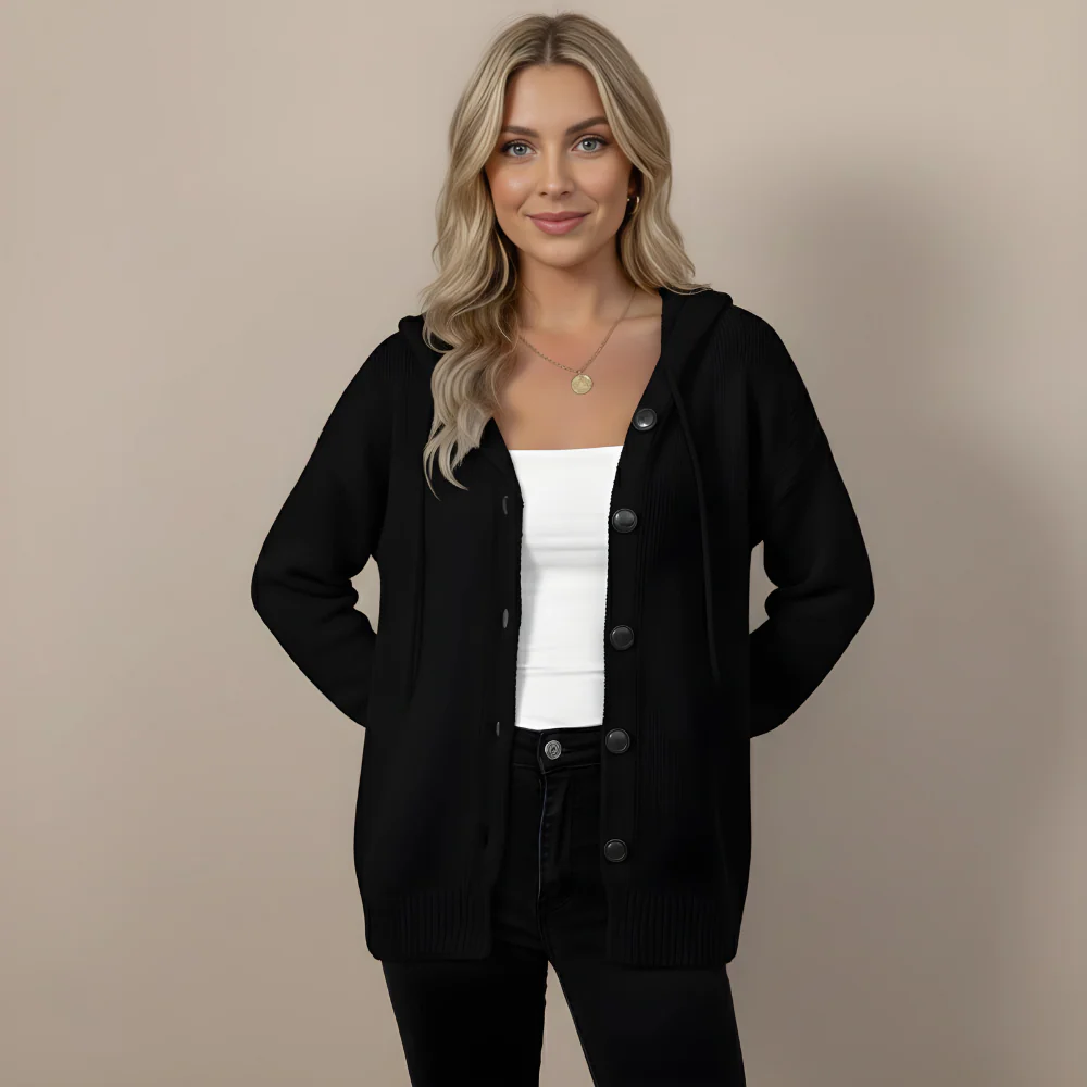 Women’s hooded single-breasted buttoned cardigan Fashion Grand