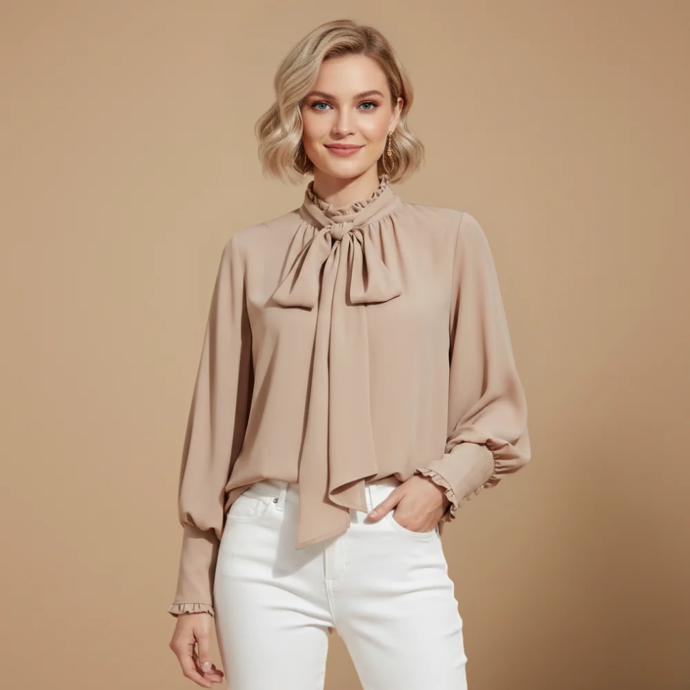 Women's tie neck bow blouse long sleeve casual Fashion Grand