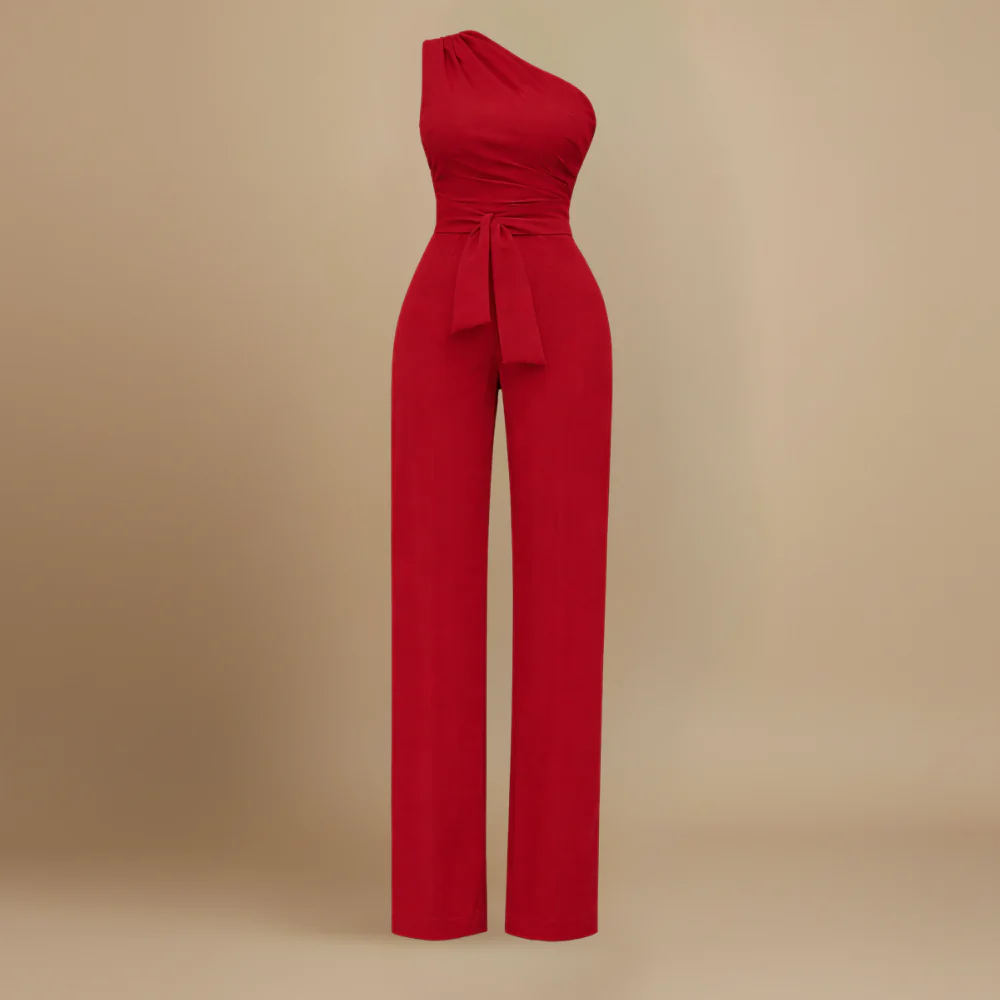 Women’s elegant one-shoulder jumpsuit with waist tie Fashion Grand