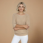 Women's knitted three-quarter sleeve sweater – casual winter pullover