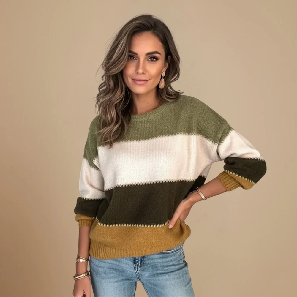 Loose Sweater Horizontal Color Block for Women Fashion Grand