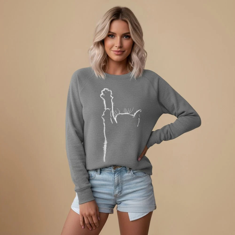 Women's Round Neck Sweatshirt with Cat Graphic Print&nbsp; Fashion Grand