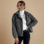 Ladie's Warm Soft Buttoned Shirt Collar Jacket Fashion Grand