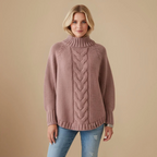 Women Cable Knit Batwing Sleeve High Neck Jumper Fashion Grand