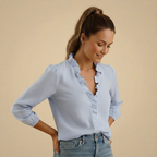 Solid Colours Women's Ruffle V-Neck Blouse Fashion Grand