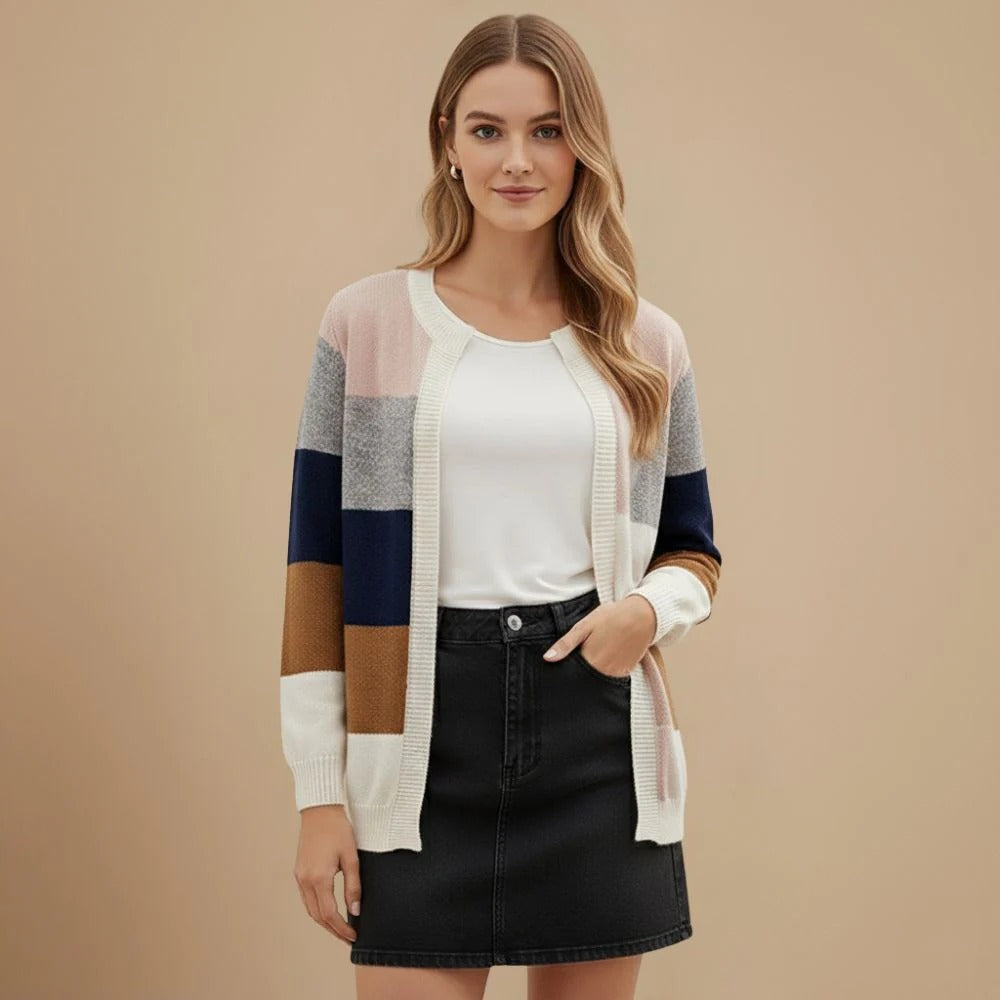 Women's Collarless Striped Long Sleeve Jacket Fashion Grand